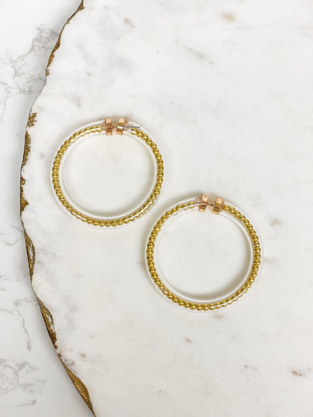 Beaded Jelly Tube Hoop Earrings - Gold