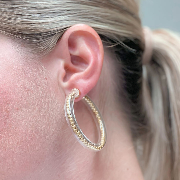 Beaded Jelly Tube Hoop Earrings - Gold