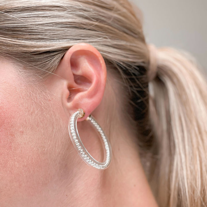 Beaded Jelly Tube Hoop Earrings - Silver