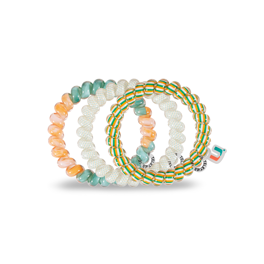 Teleties Hair Tie - Large Band Pack of 3 - University of Miami