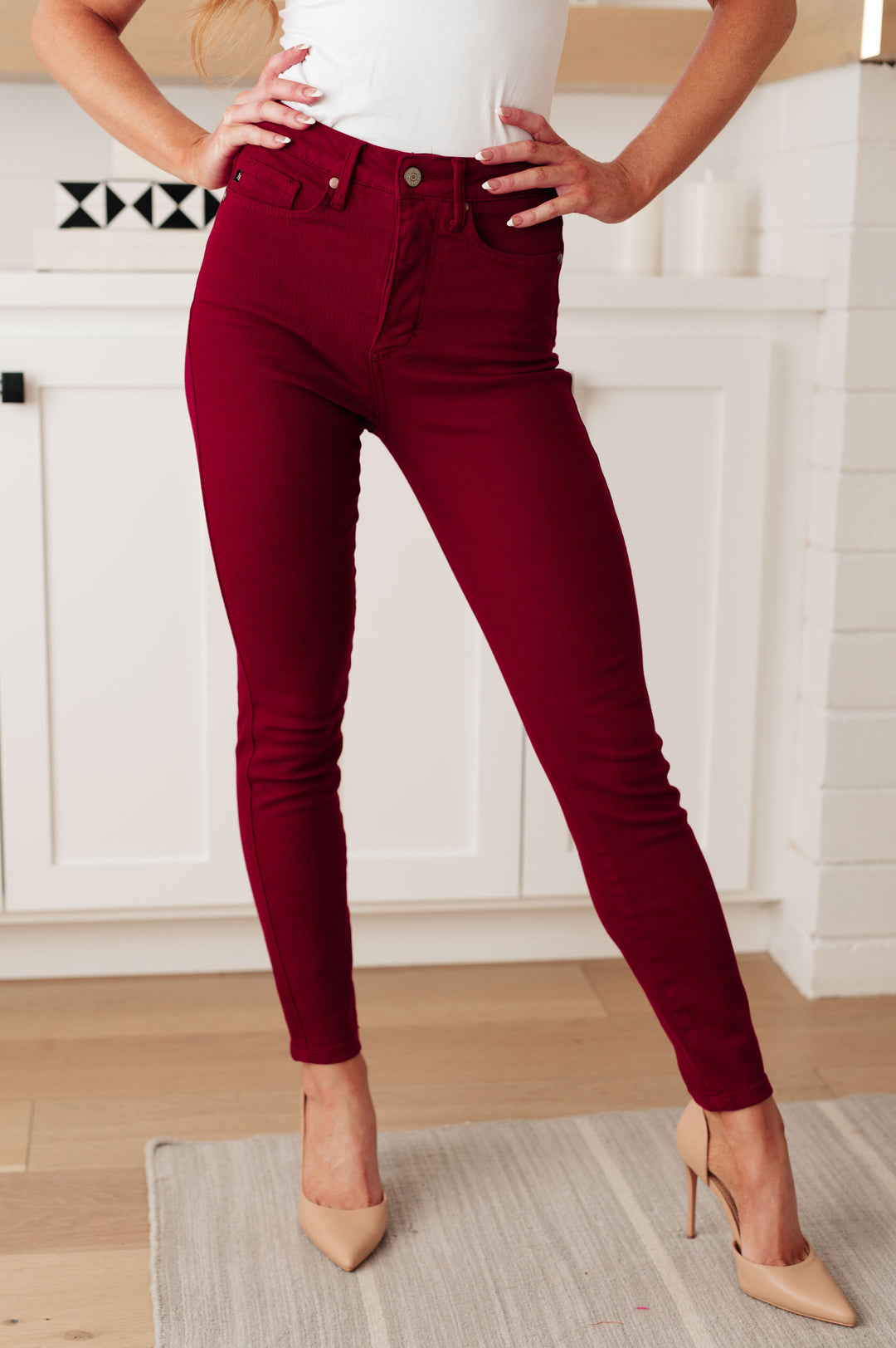 Wanda High Rise Control Top Skinny Jeans Scarlet by Judy Blue