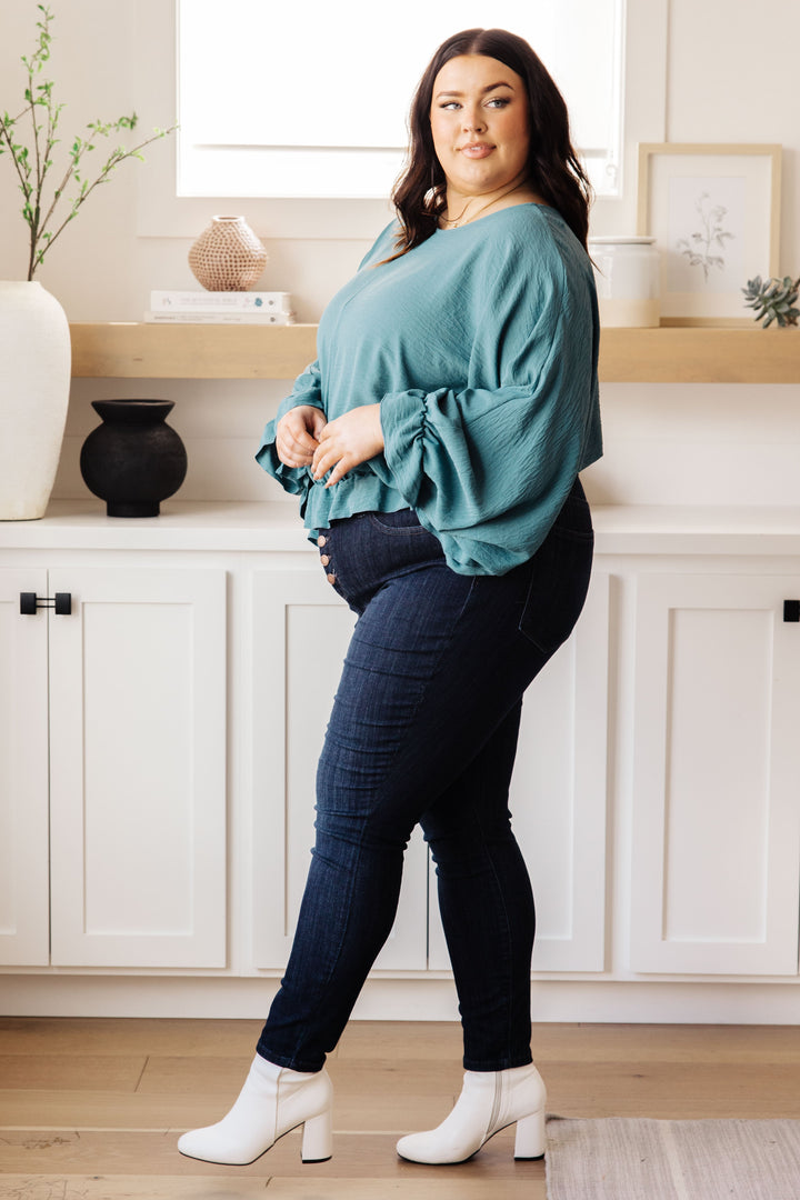 Winging It Ruffle Detail Top in Teal