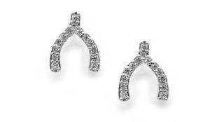 Cubic Zirconia Wishbone Stud Earrings - Silver