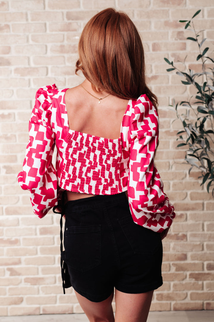 Zola Zip Up Abstract Print Crop Top in Magenta (Ships in 2-3 Weeks)