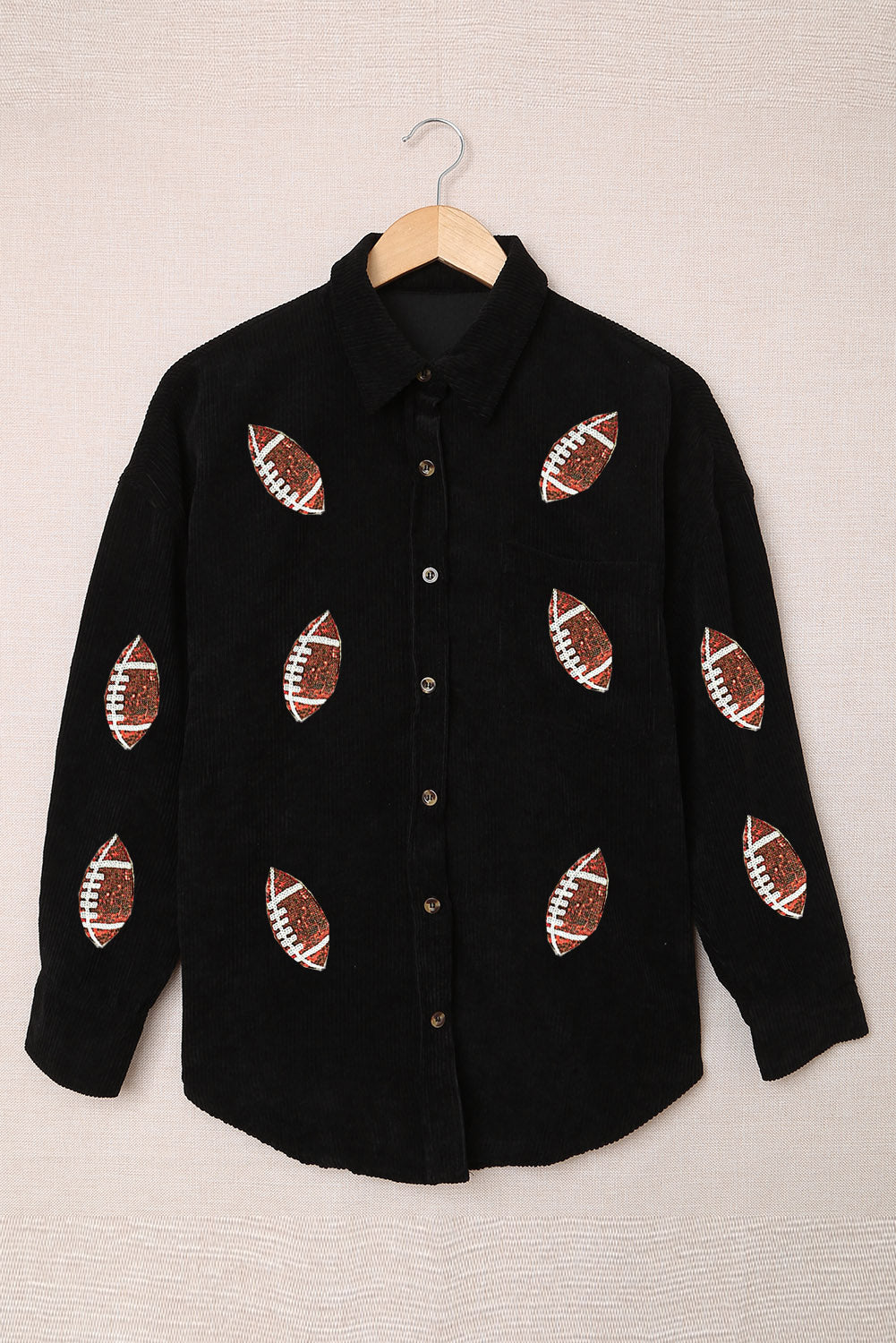 Corduroy Football Patch Shacket (Ships in 2-3 Weeks)