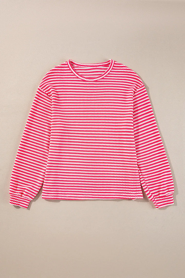 Rachel Striped Round Neck Long Sleeve Top - Choice of Colors (Ships in 2-3 Weeks)