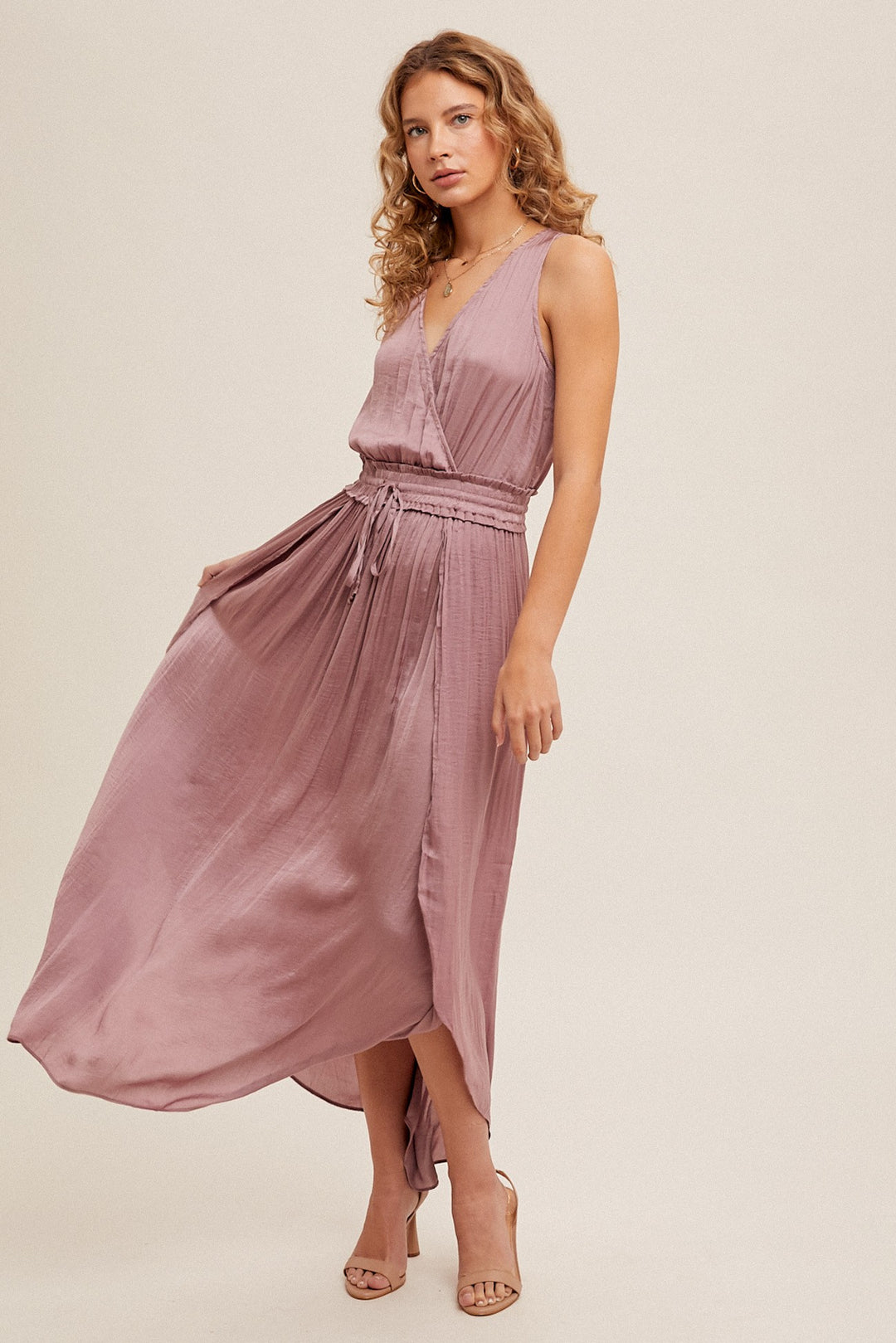 Surplice Neck Satin Maxi Dress by Mystree