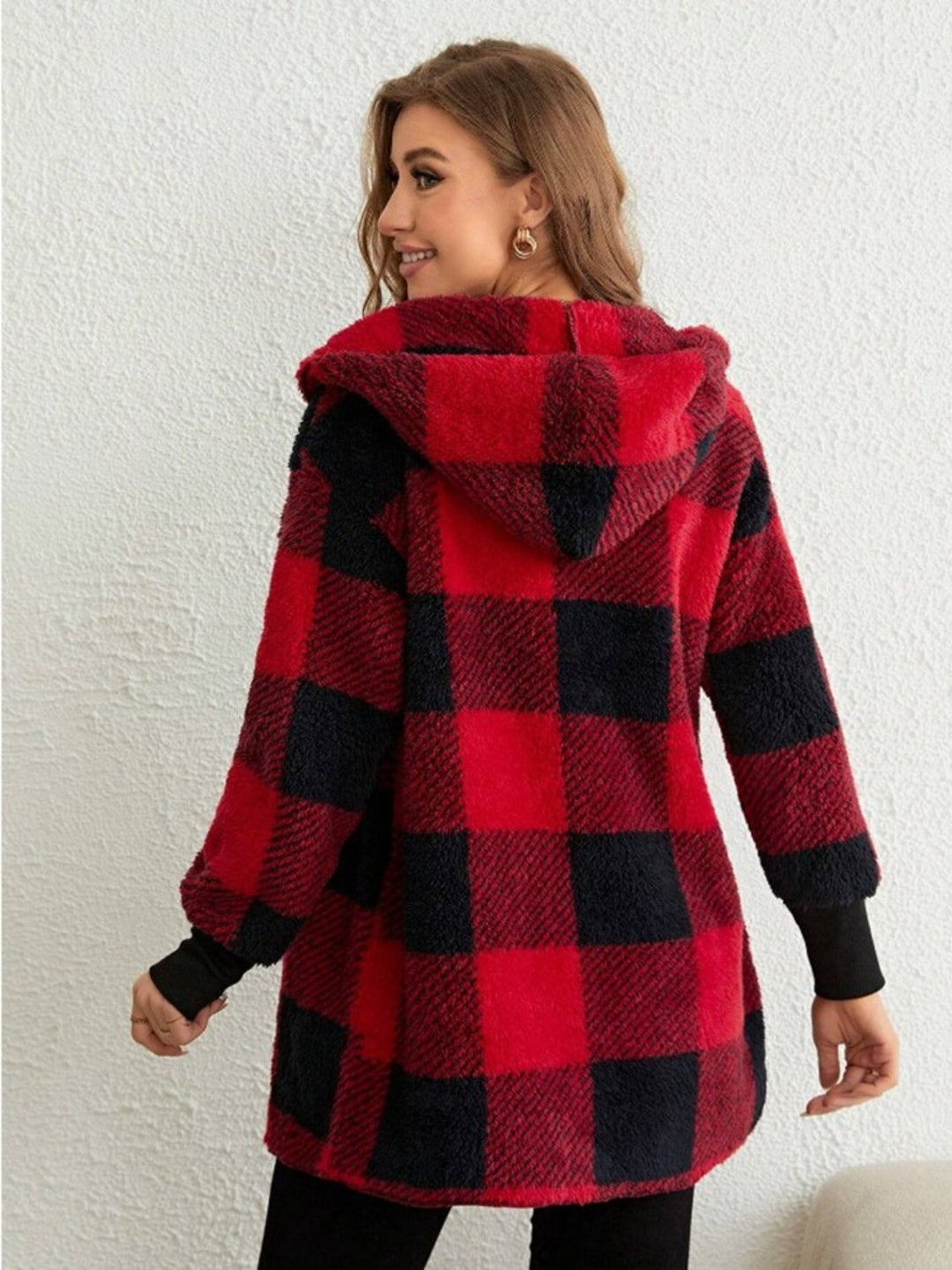 Fuzzy Buffalo Check Hooded Wrap (Ships in 2-3 Weeks)