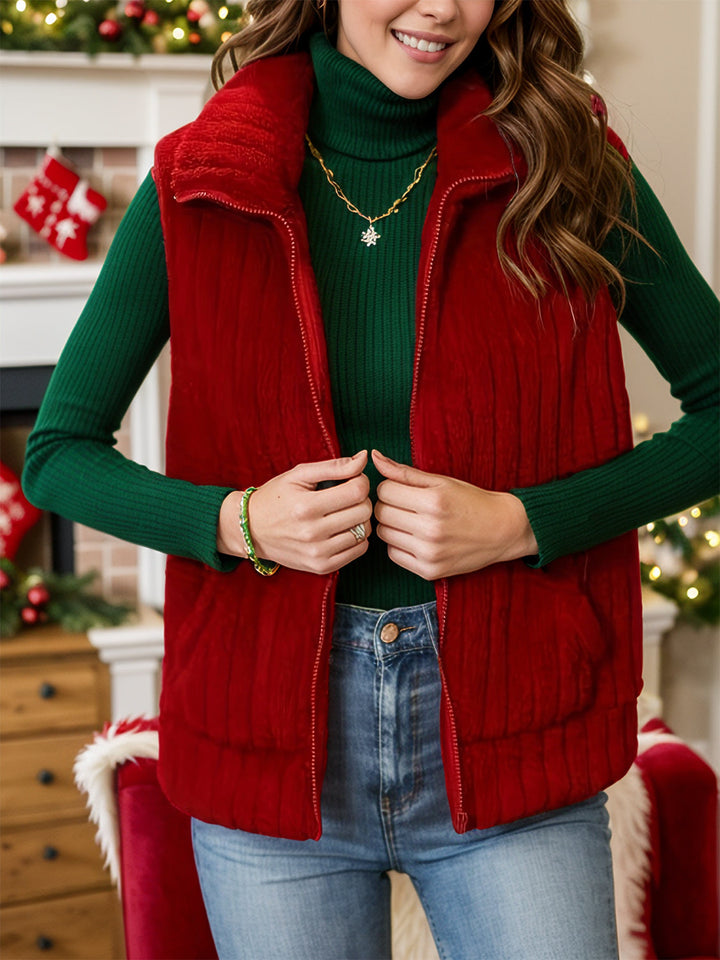 Ribbed Fuzzy Vest - Red (Ships 2-3 Weeks)