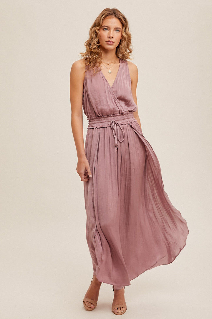 Surplice Neck Satin Maxi Dress by Mystree