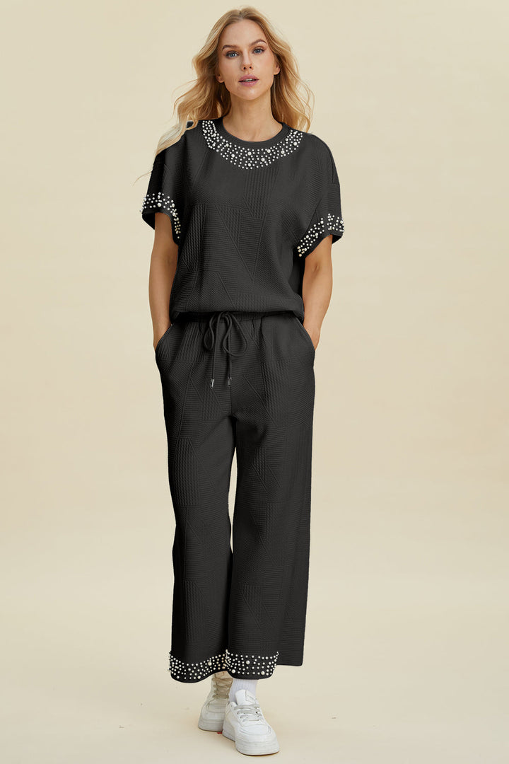 Pearl Detail Top and Pants Set by Double Take (Ships in 2-3 Weeks)