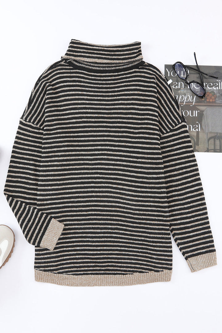 Julieann Striped Turtleneck Sweater - Black (Ships in 2-3 Weeks)