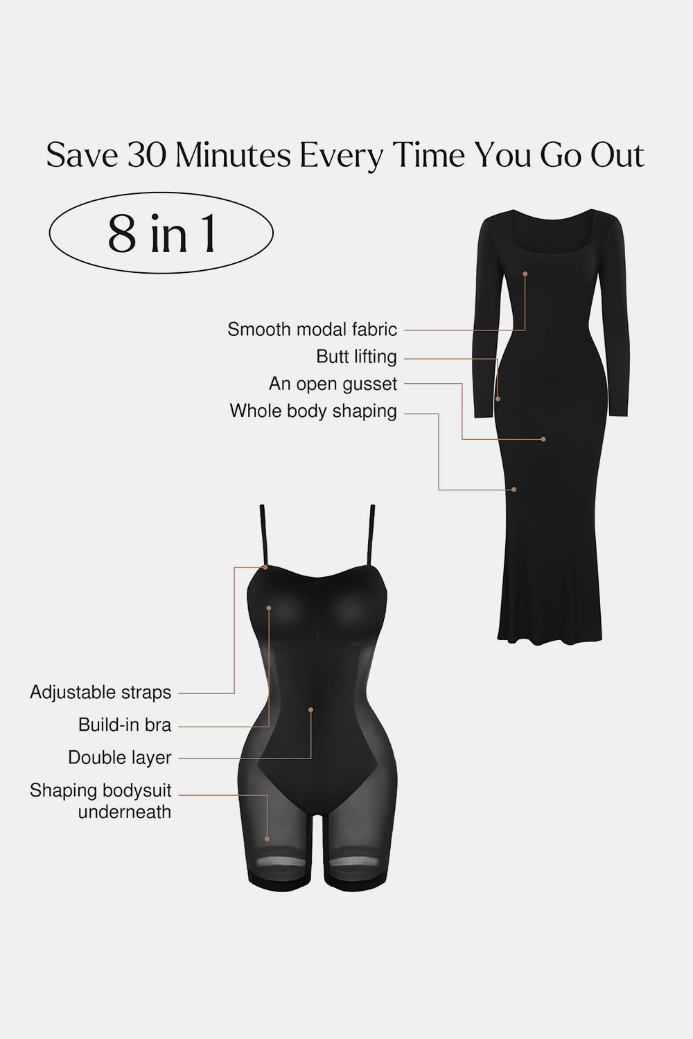 Smoothing Square Neck Long Sleeve Maxi Dress by Basic Bae (Ships in 2-3 Weeks)