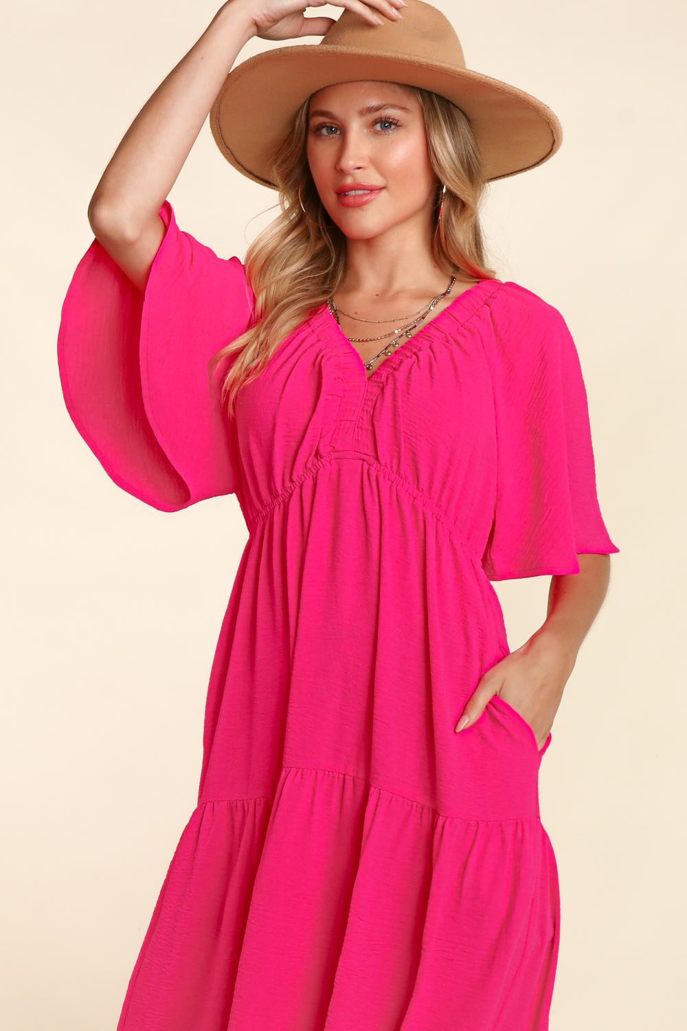 The Brunch Dress - Tiered Babydoll Maxi Dress - Hot Pink (Ships in 1-2 Weeks)