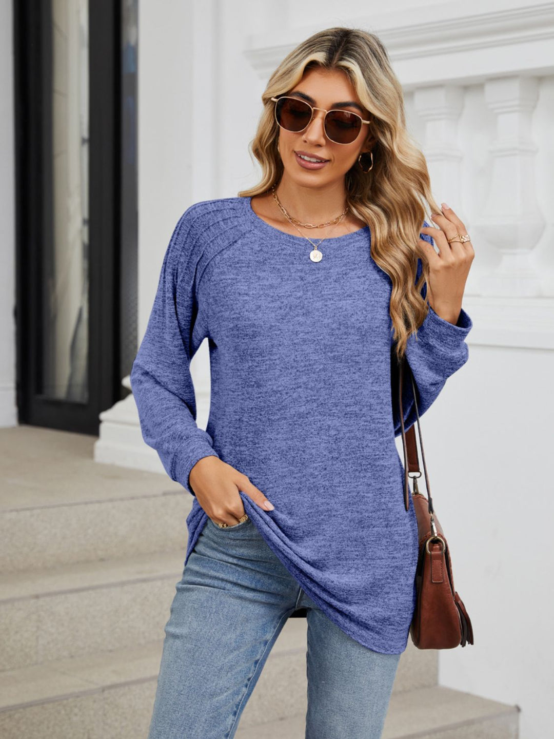 Ribbed Shoulder Cozy Hacci Long Sleeve (Ships in 2-3 Weeks)