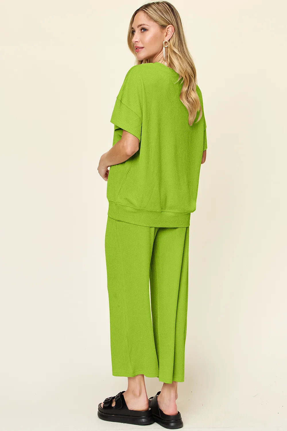 Ribbed Short Sleeve T-Shirt & Wide Leg Pants Set