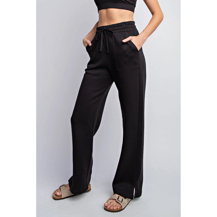 French Terry Straight Leg Pants by Rae Mode - Black