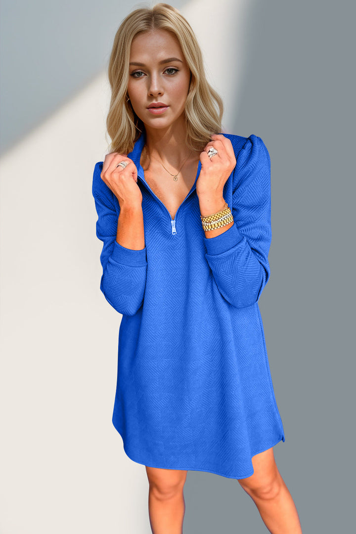 Textured Quarter Zip Long Sleeve Dress by Double Take (Ships in 2-3 Weeks)