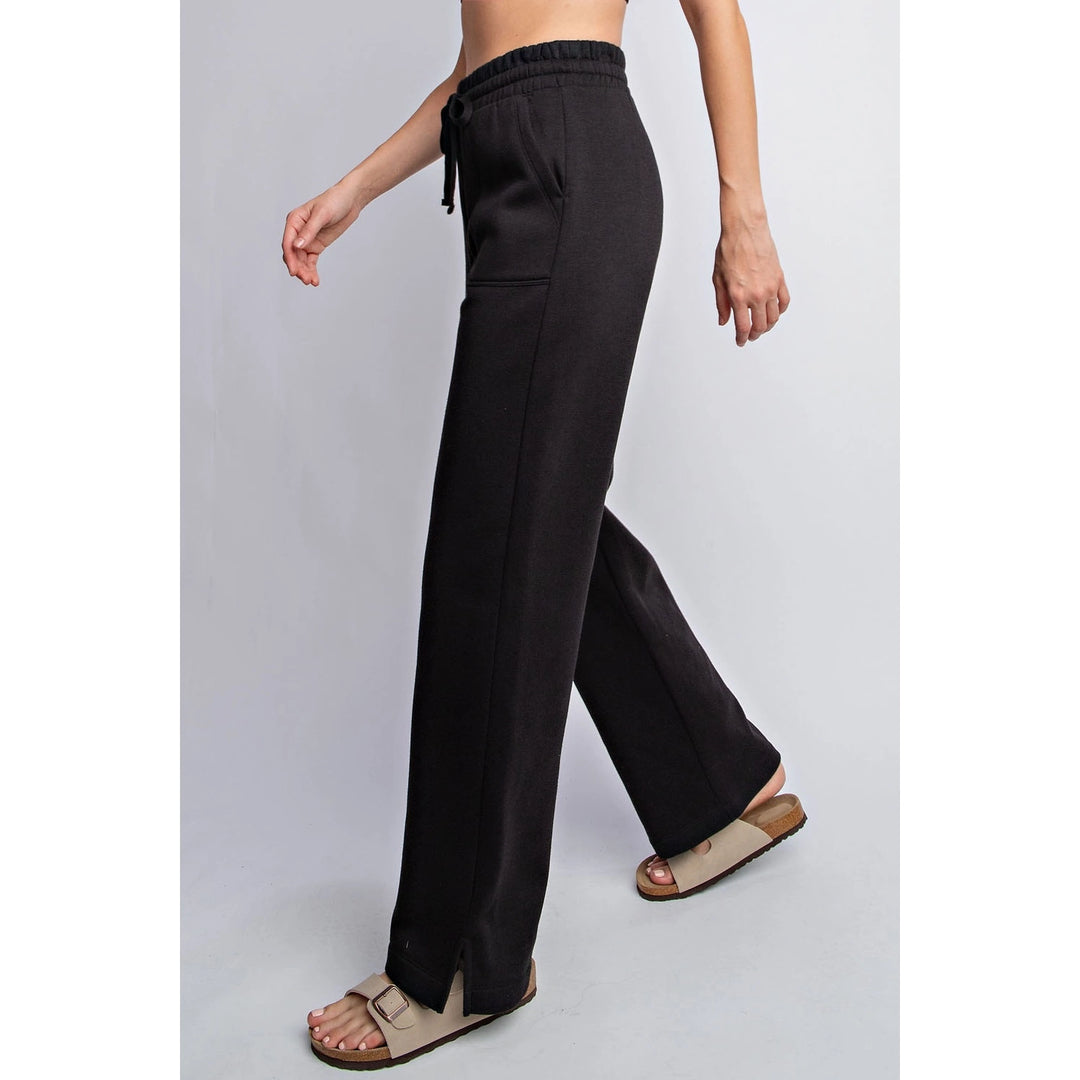 French Terry Straight Leg Pants by Rae Mode - Black