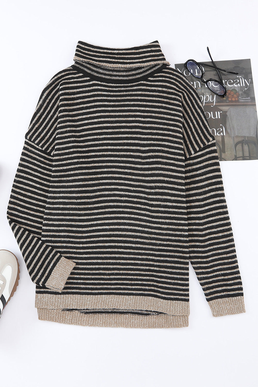 Julieann Striped Turtleneck Sweater - Black (Ships in 2-3 Weeks)