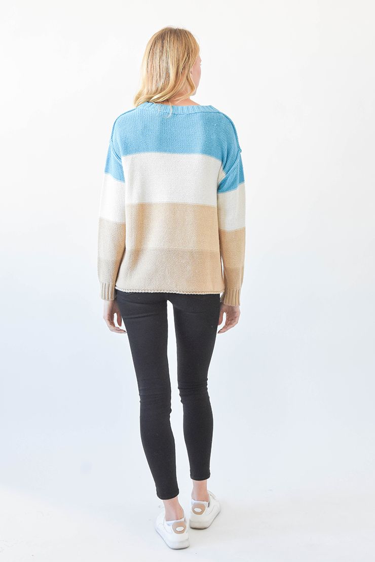 DOORBUSTER: Crewneck Colorblock Sweater - Aqua by Sew In Love