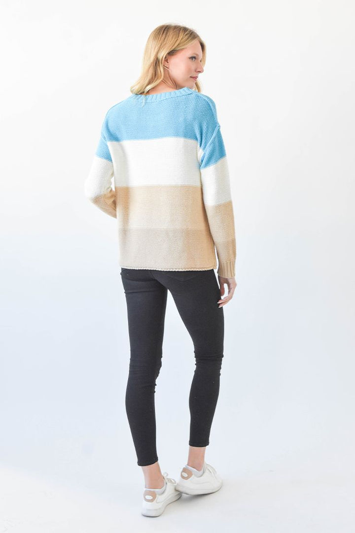 DOORBUSTER: Crewneck Colorblock Sweater - Aqua by Sew In Love