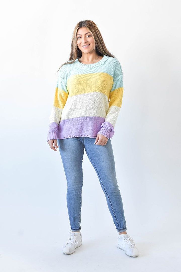 DOORBUSTER: Crewneck Colorblock Sweater - Purple by Sew In Love