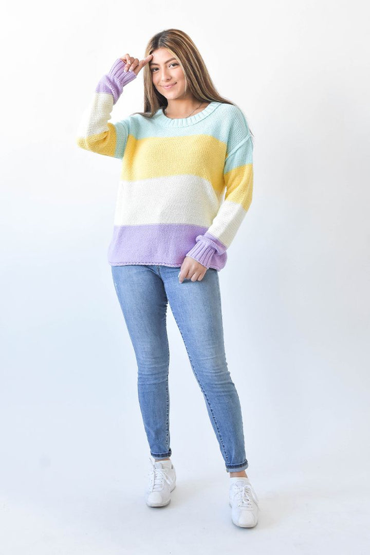 DOORBUSTER: Crewneck Colorblock Sweater - Purple by Sew In Love