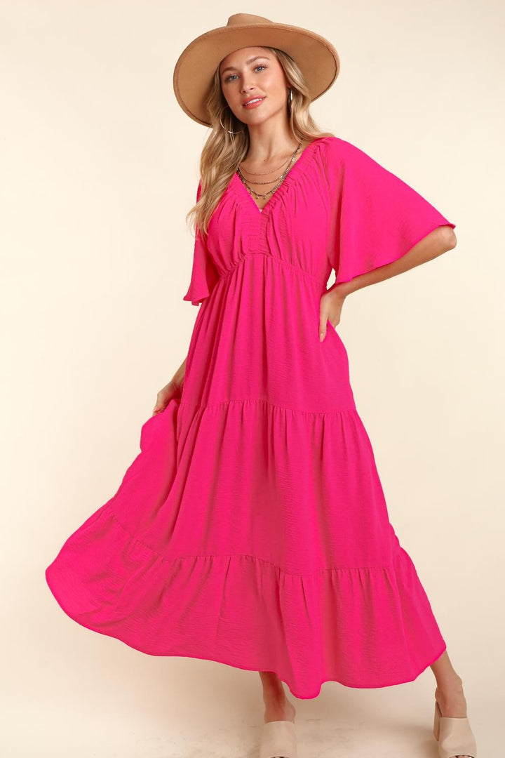 The Brunch Dress - Tiered Babydoll Maxi Dress - Hot Pink (Ships in 1-2 Weeks)