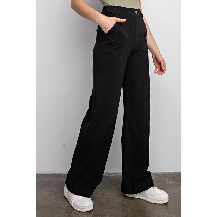 Black Twill Wide Leg Pants by Rae Mode