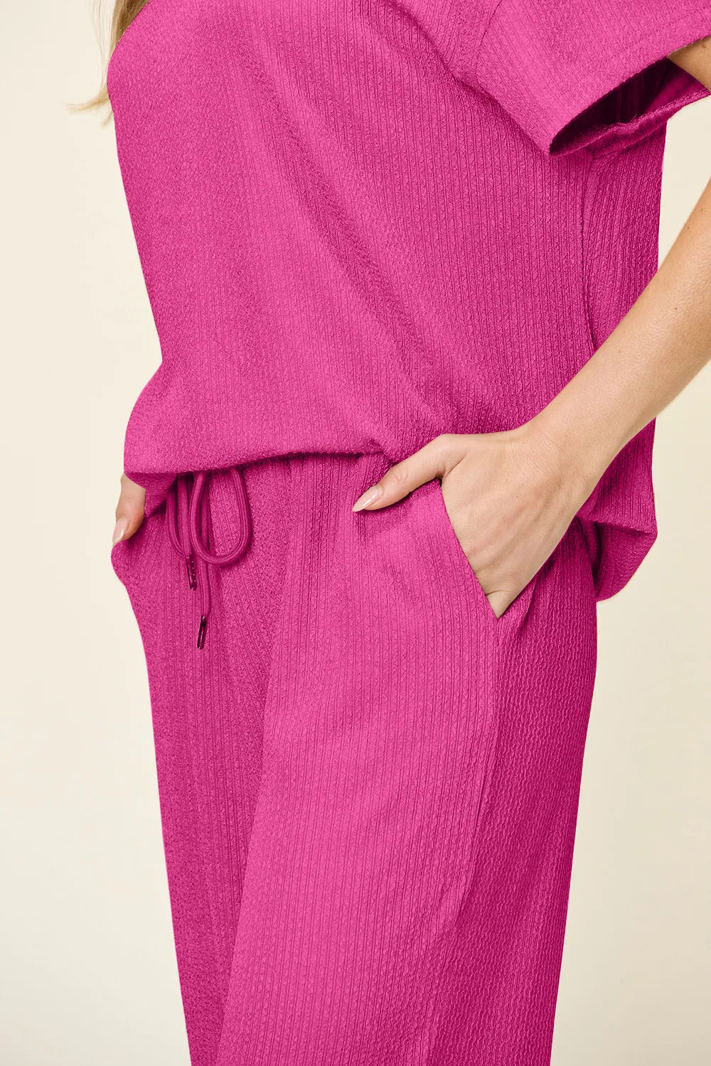 Ribbed Short Sleeve T-Shirt & Wide Leg Pants Set