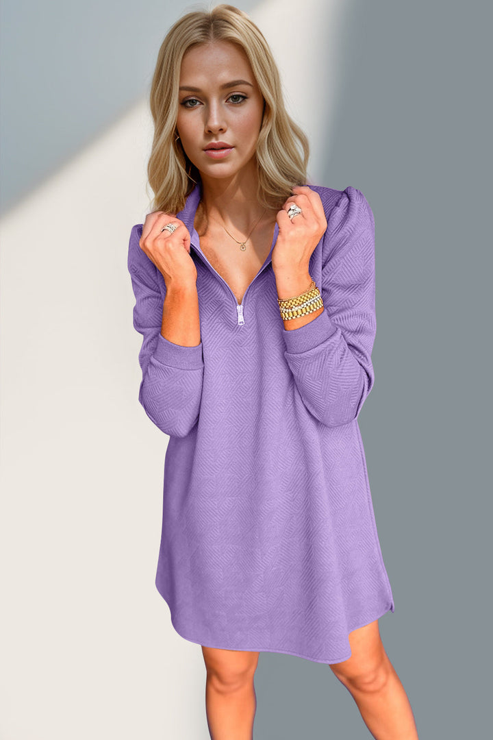 Textured Quarter Zip Long Sleeve Dress by Double Take (Ships in 2-3 Weeks)