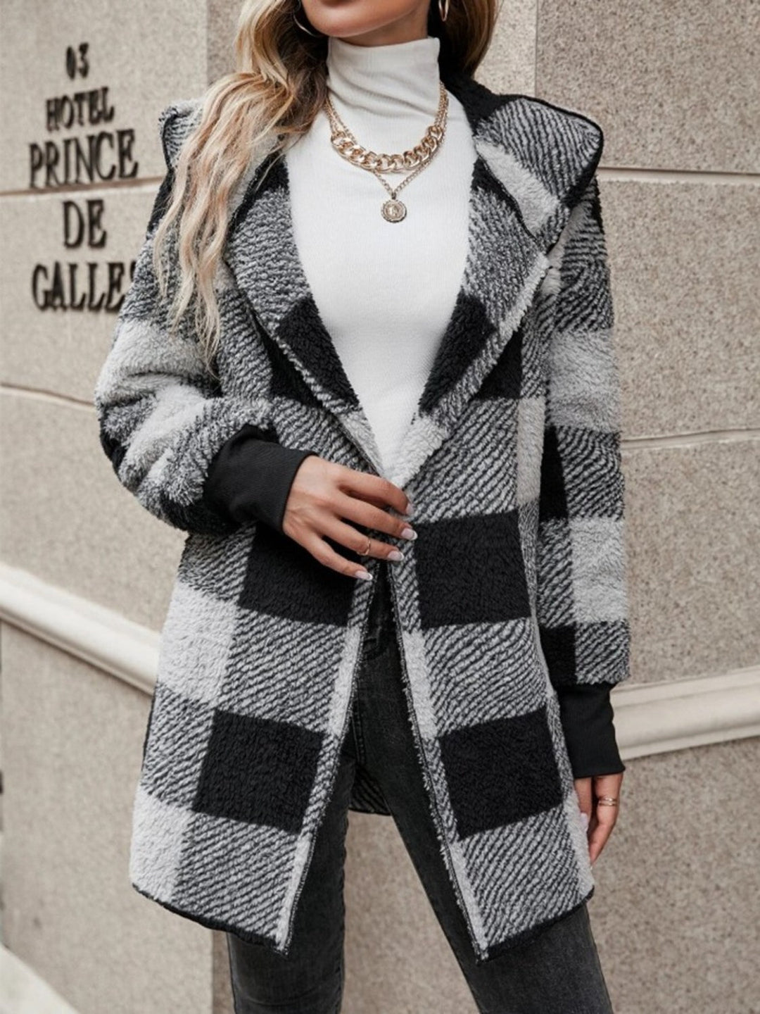 Fuzzy Buffalo Check Hooded Wrap (Ships in 2-3 Weeks)