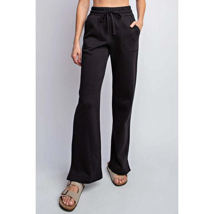 French Terry Straight Leg Pants by Rae Mode - Black