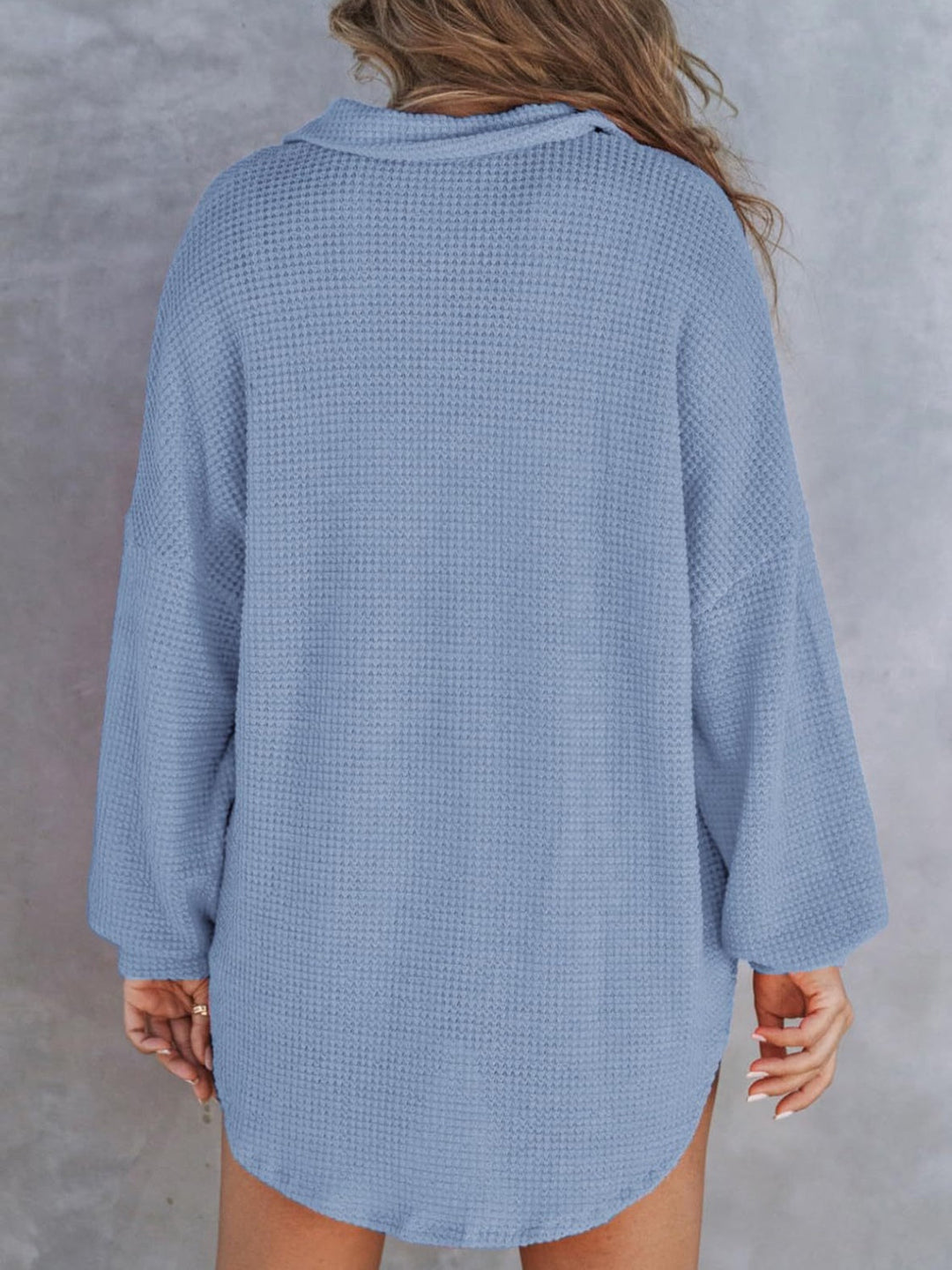 Waffle Drop Shoulder Long Sleeve Pullover (Ships in 2-3 Weeks)