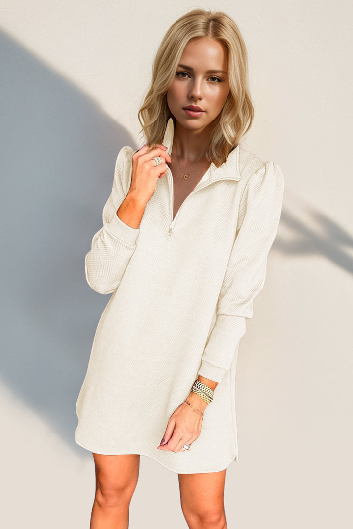 Textured Quarter Zip Long Sleeve Dress by Double Take (Ships in 2-3 Weeks)