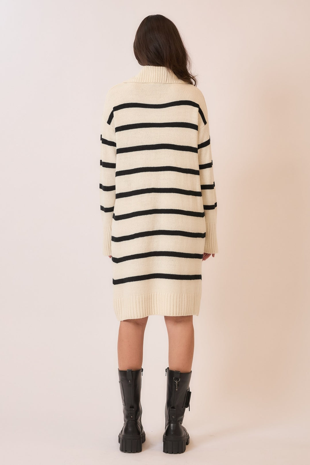 Stripe V Neck Shawl Collar Knit Sweater Dress by Cozy Co