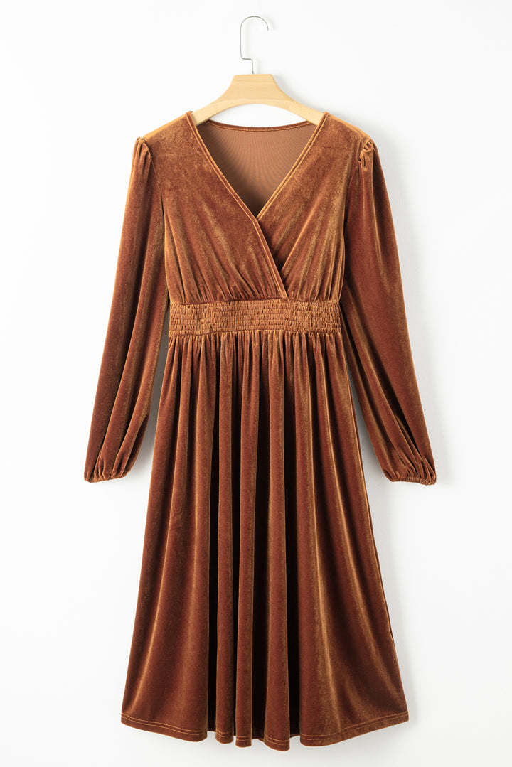 Samantha Smocked Waist Midi Dress - Rust