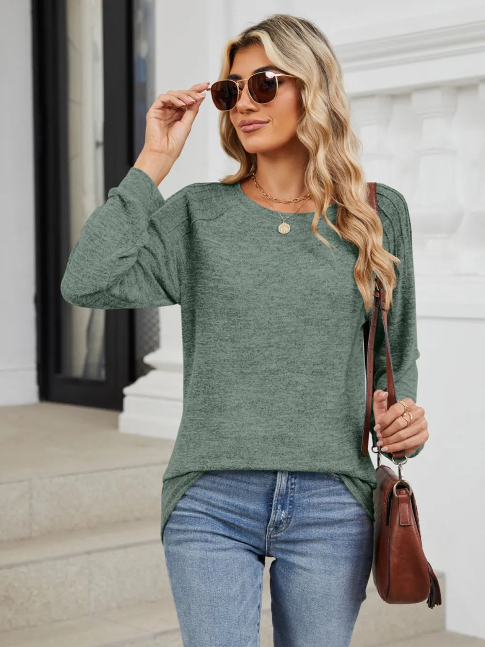 Ribbed Shoulder Cozy Hacci Long Sleeve (Ships in 2-3 Weeks)