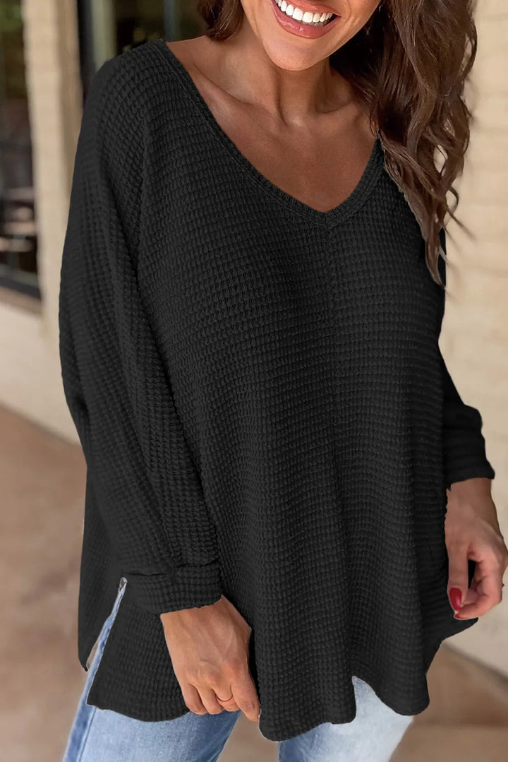 Teagan Waffle Slit Hem Top - Choice of Colors