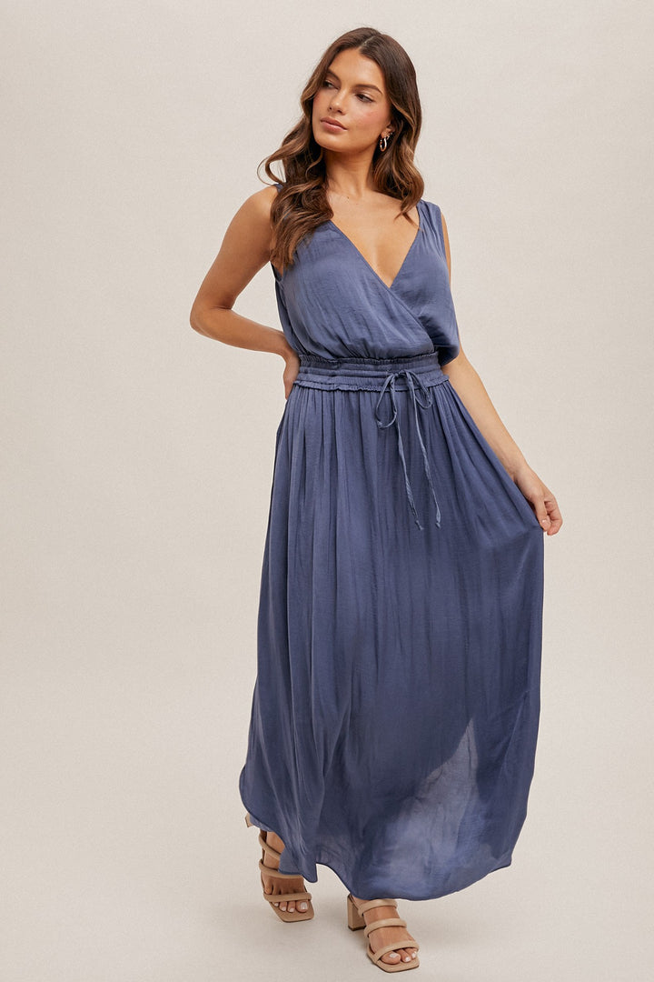 Surplice Neck Satin Maxi Dress by Mystree