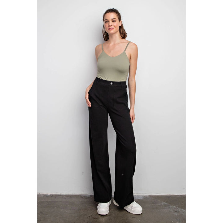 Black Twill Wide Leg Pants by Rae Mode