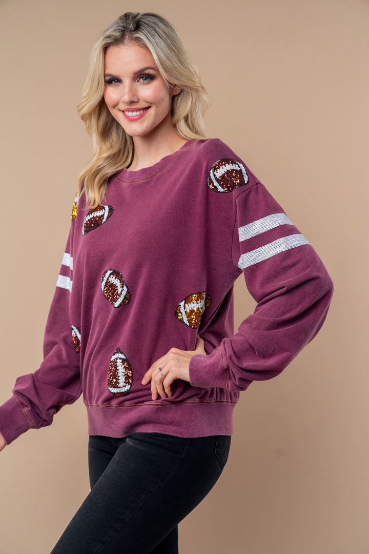 Sequin Football Long Sleeve Knit Top - 12/3