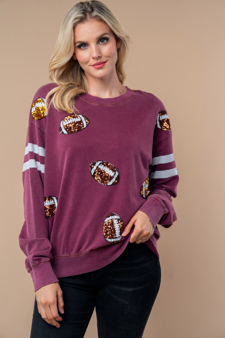 Sequin Football Long Sleeve Knit Top - 12/3