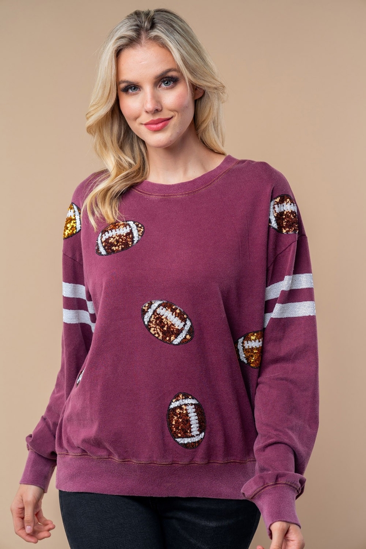 Sequin Football Long Sleeve Knit Top - 12/3