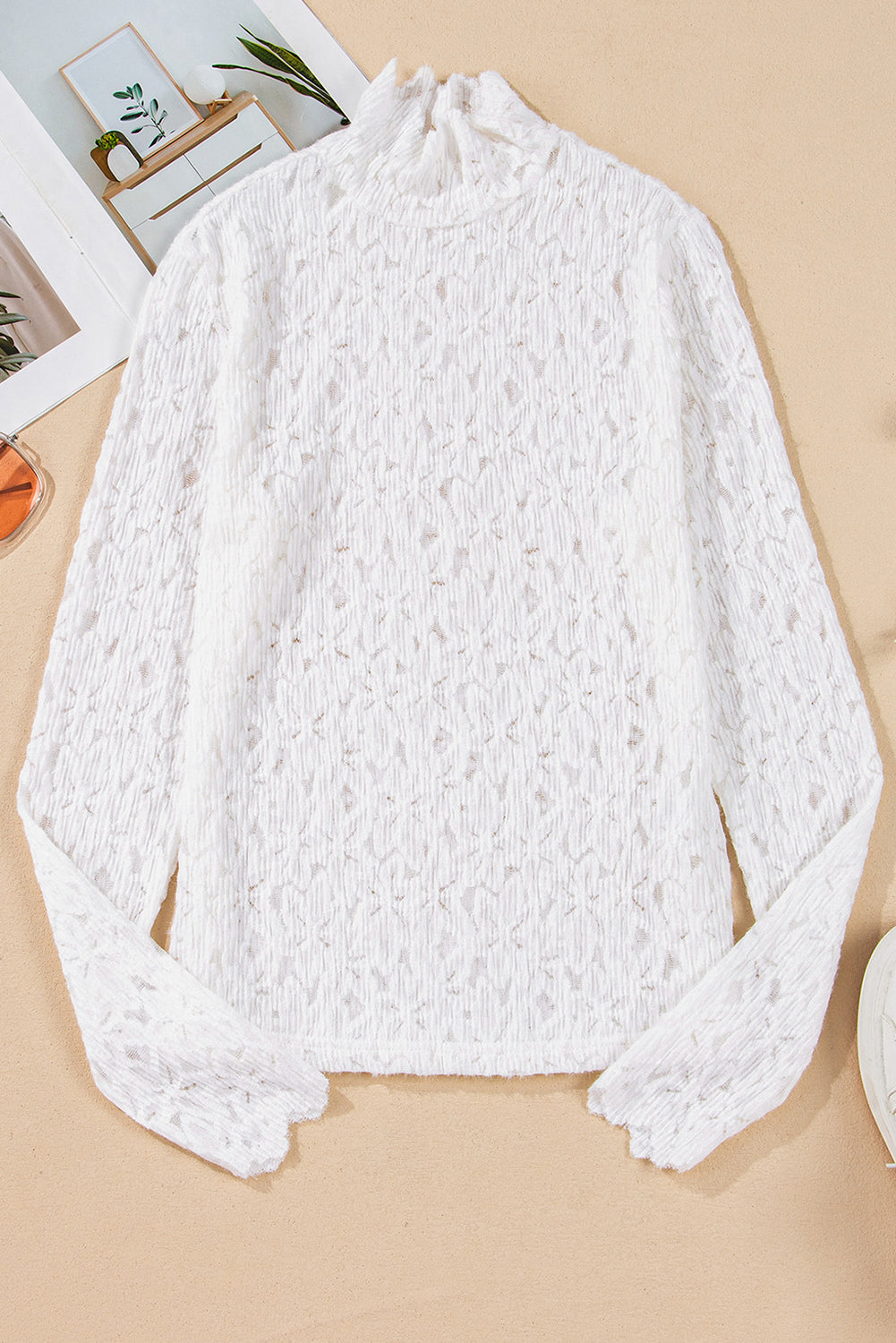 White Flower Lace Long Sleeve Top (Ships in 2-3 Weeks)