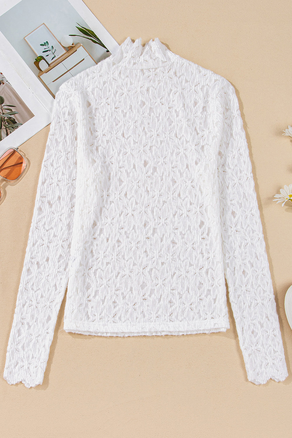 White Flower Lace Long Sleeve Top (Ships in 2-3 Weeks)