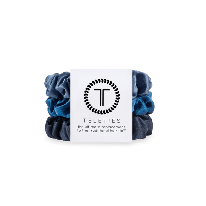 Teleties Silk Scrunchies - Small Band Pack of 3 - Midnight Rain Navy