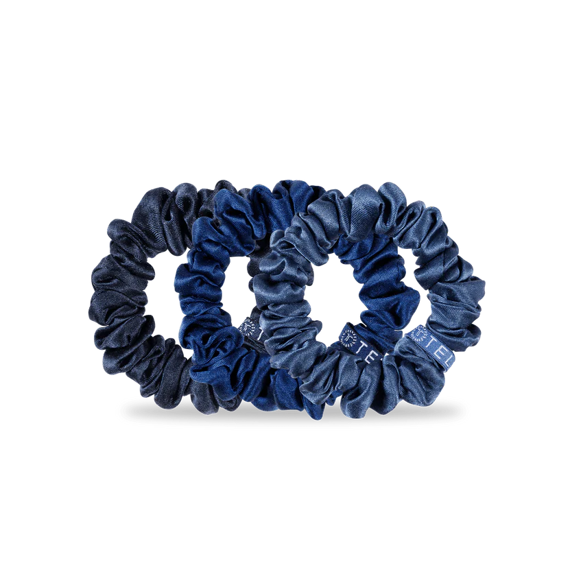 Teleties Silk Scrunchies - Small Band Pack of 3 - Midnight Rain Navy