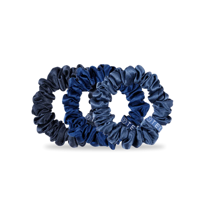 Teleties Silk Scrunchies - Small Band Pack of 3 - Midnight Rain Navy